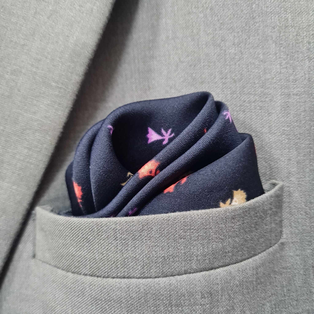100% Polyester Blue Base with Colorful Small Flowers Print Premium Tie Set
