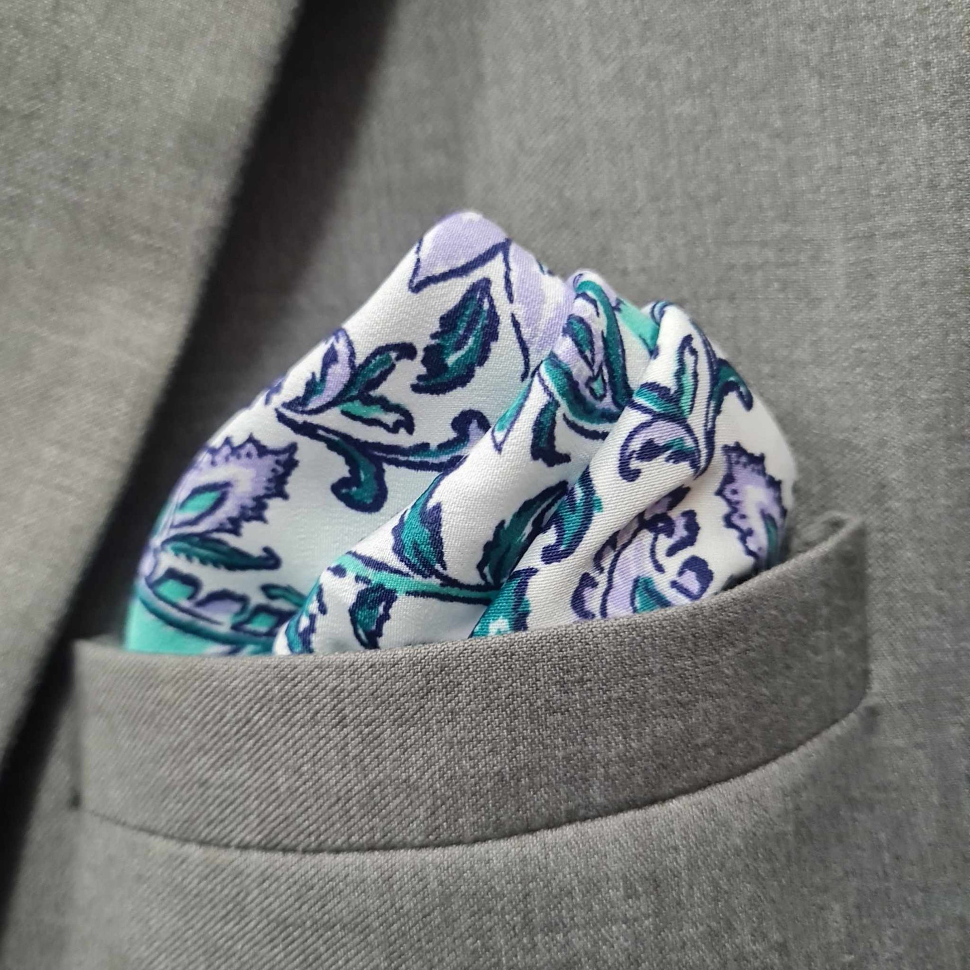 13 by 13 inches White Base with Pastel Floral Pattern Pocket Square