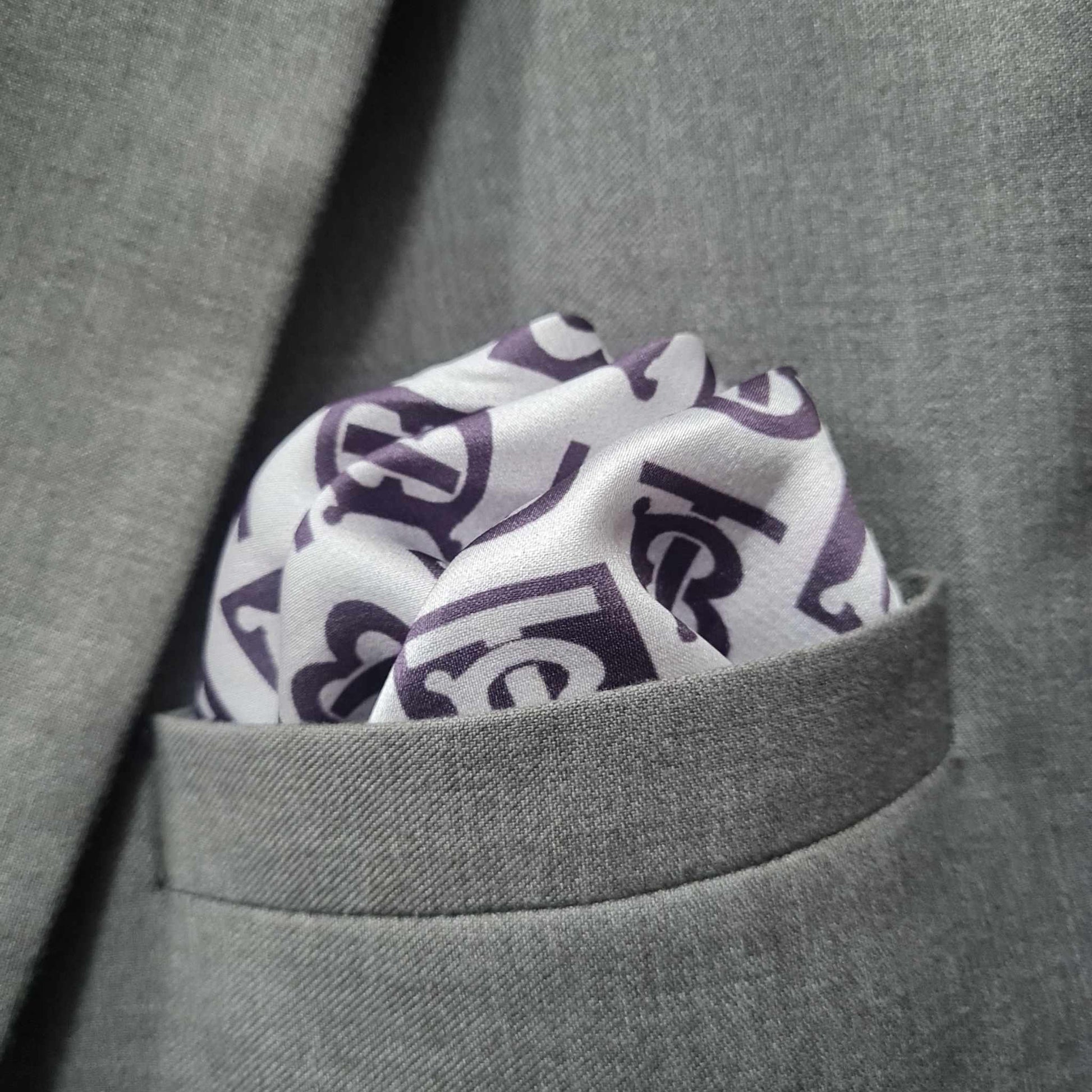 13 by 13 inches Gray Base with Repeat Pattern Pocket Square