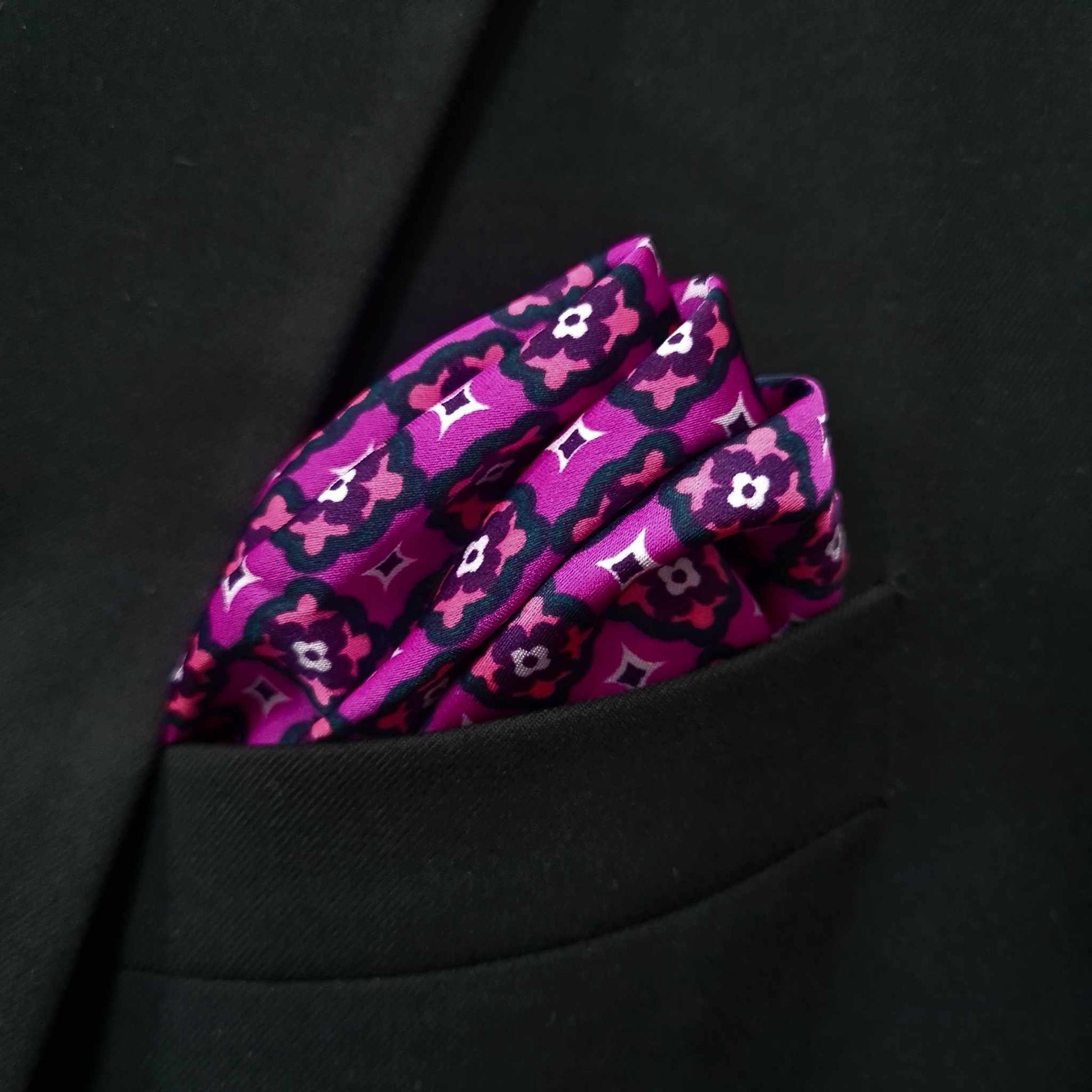 13 by 13 inches Magenta Motif Check Pocket Square
