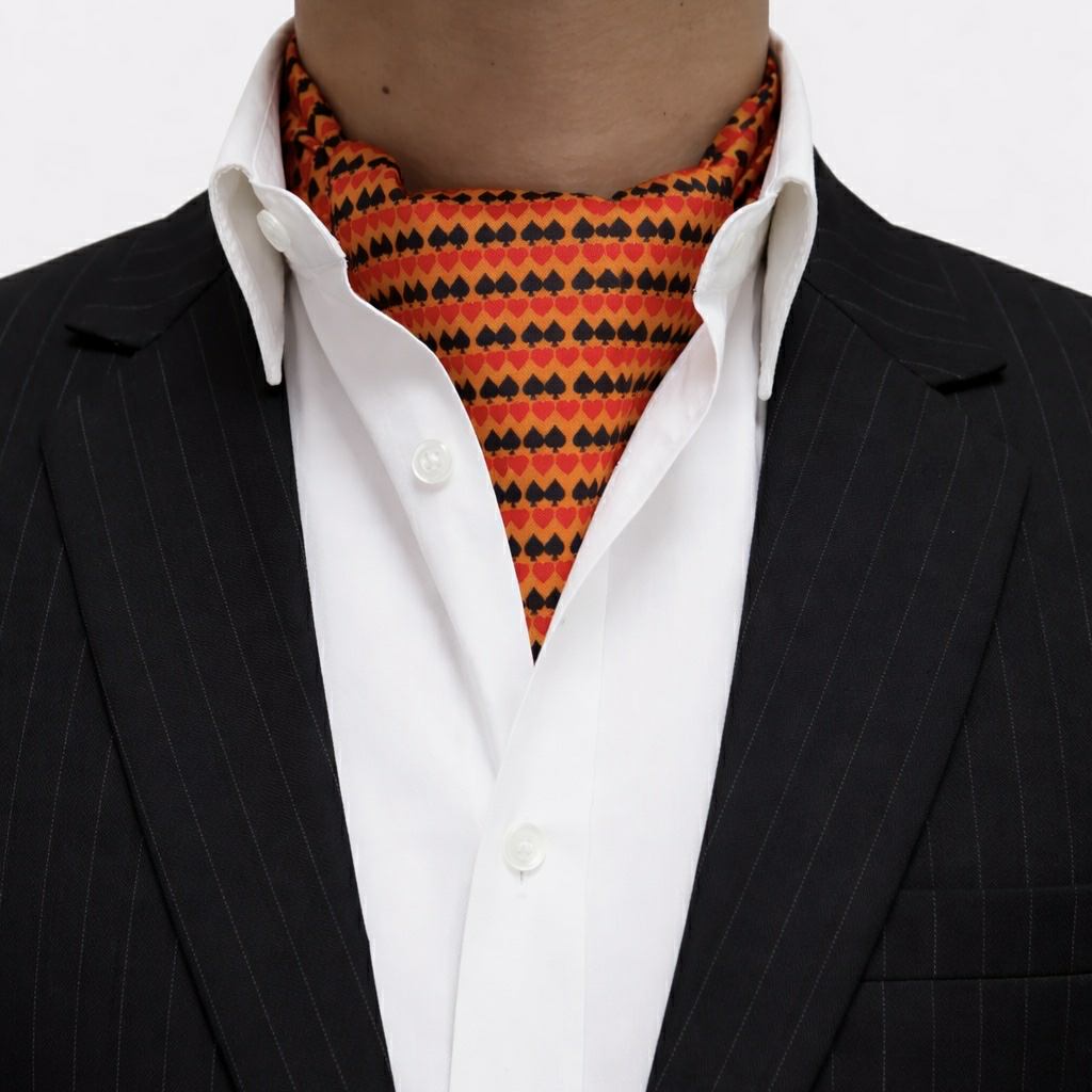 Amber Orange Spade Print Border Cravat