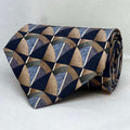 Midnight Navy & Sandstone Geometric Arc Broad Silk Tie
