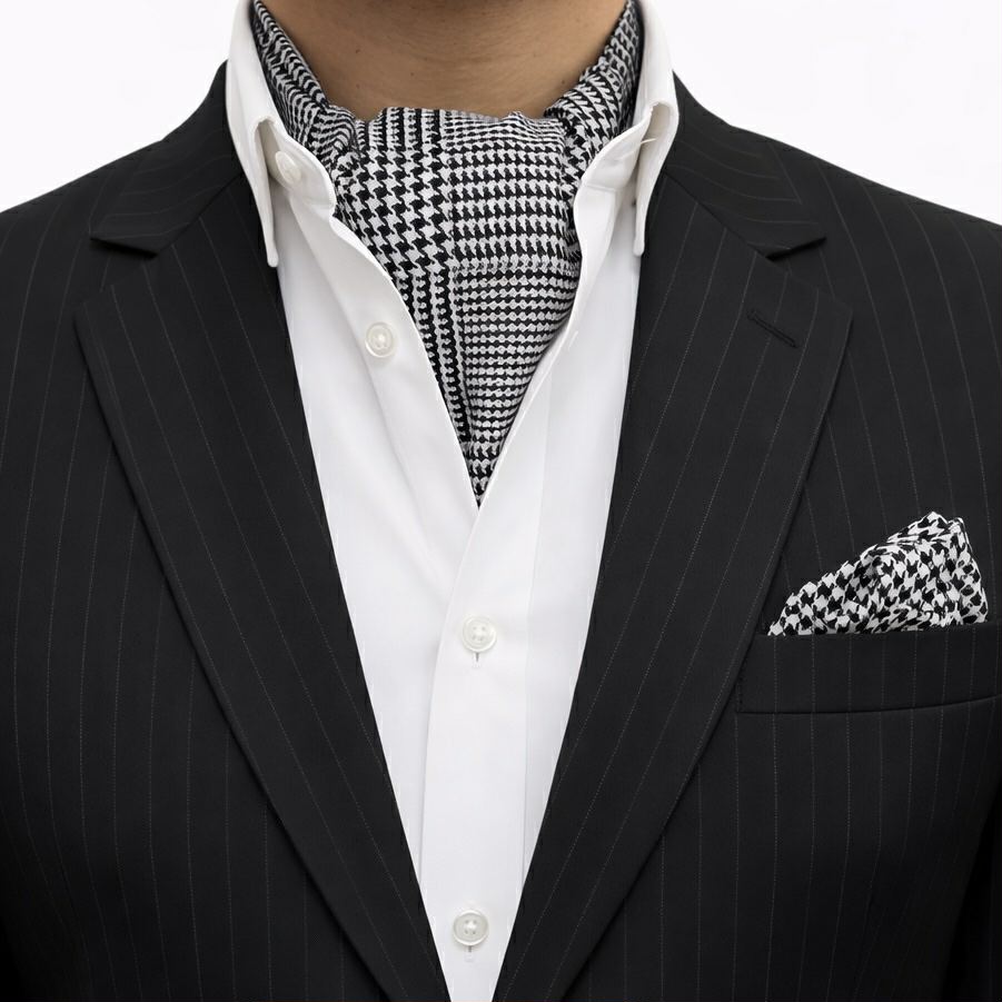 Black White Houndstooth Cravat and Pocket Square set