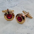 Golden Cufflinks with Red Rhinestones