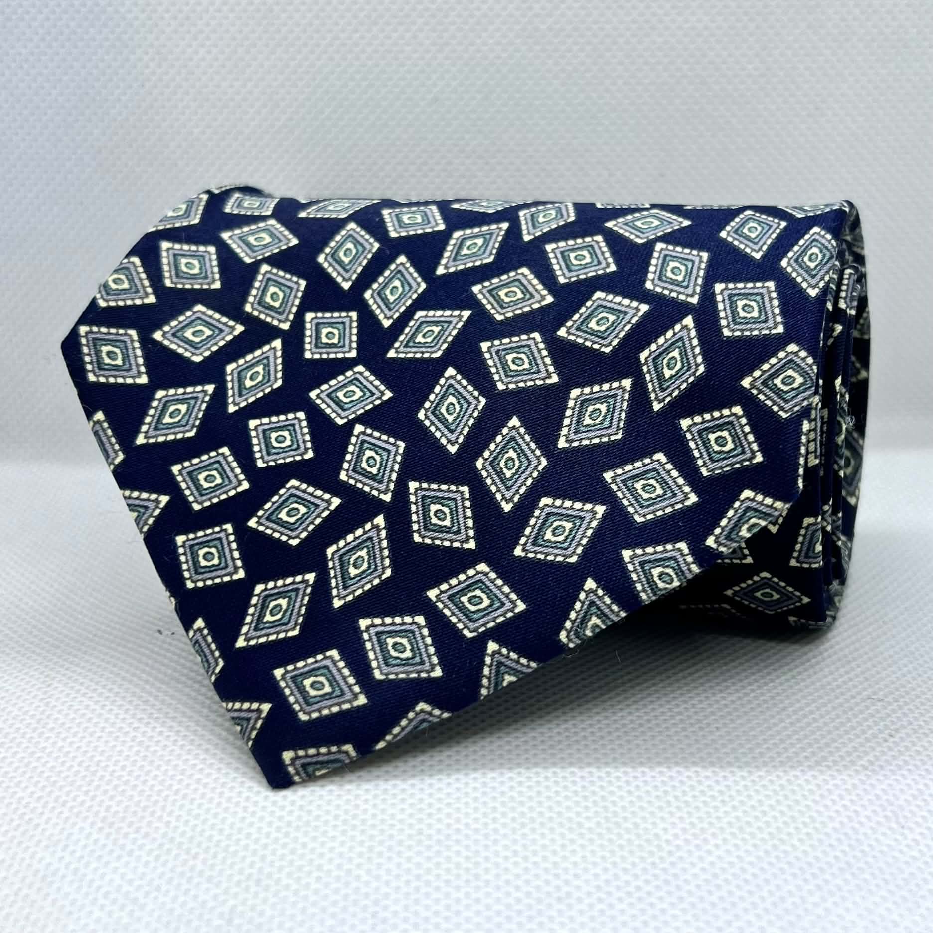 Blue Base Green Daimond Silk Broad Tie