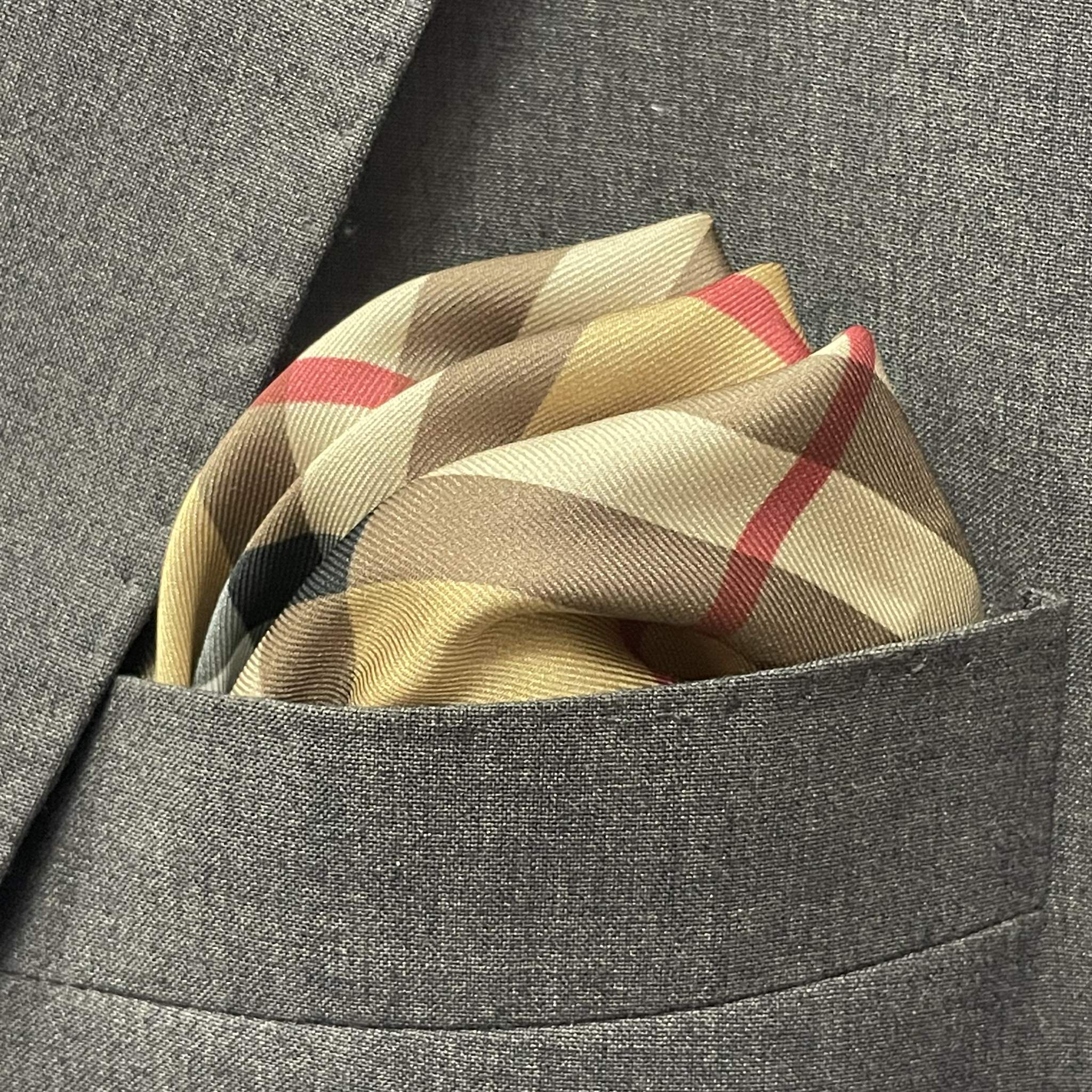 13 by 13 inches Beige Check Pattern Pocket Square