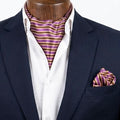 Royal Purple & Gold Striped Cravat and Pocket Square Set