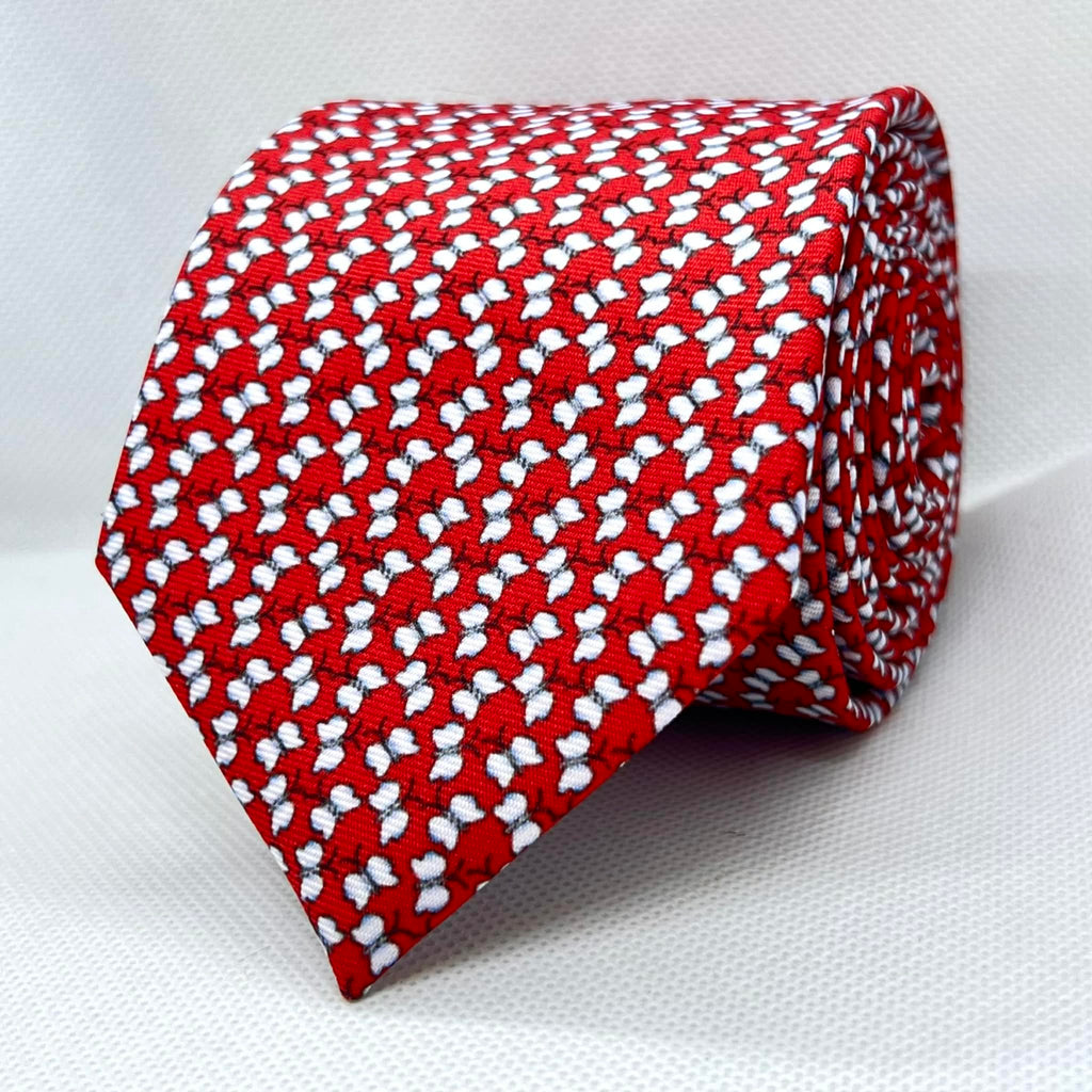 Crimson Red & White Micro Petal Tie and Pocket Square Set