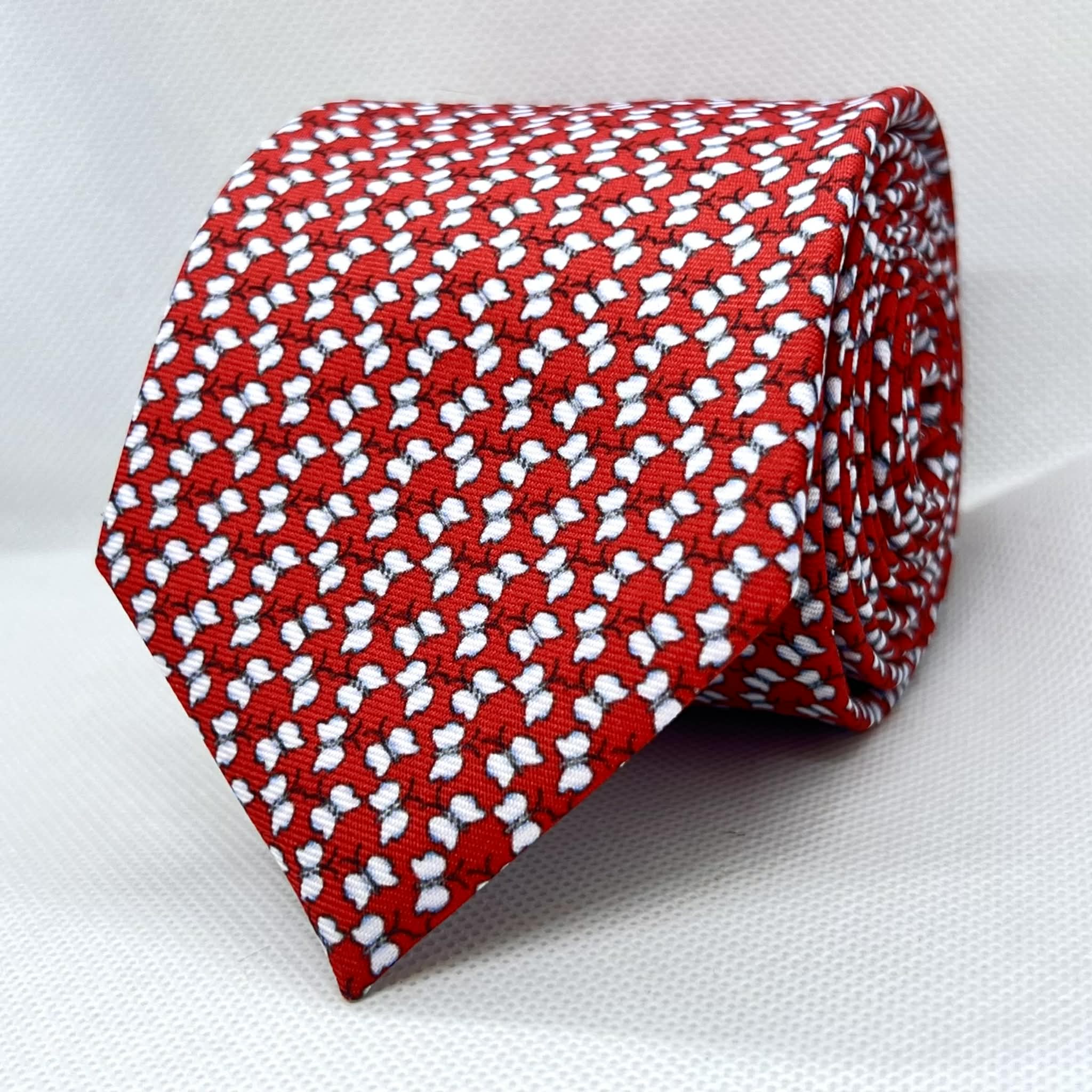 Crimson Red & White Micro Petal Tie and Pocket Square Set