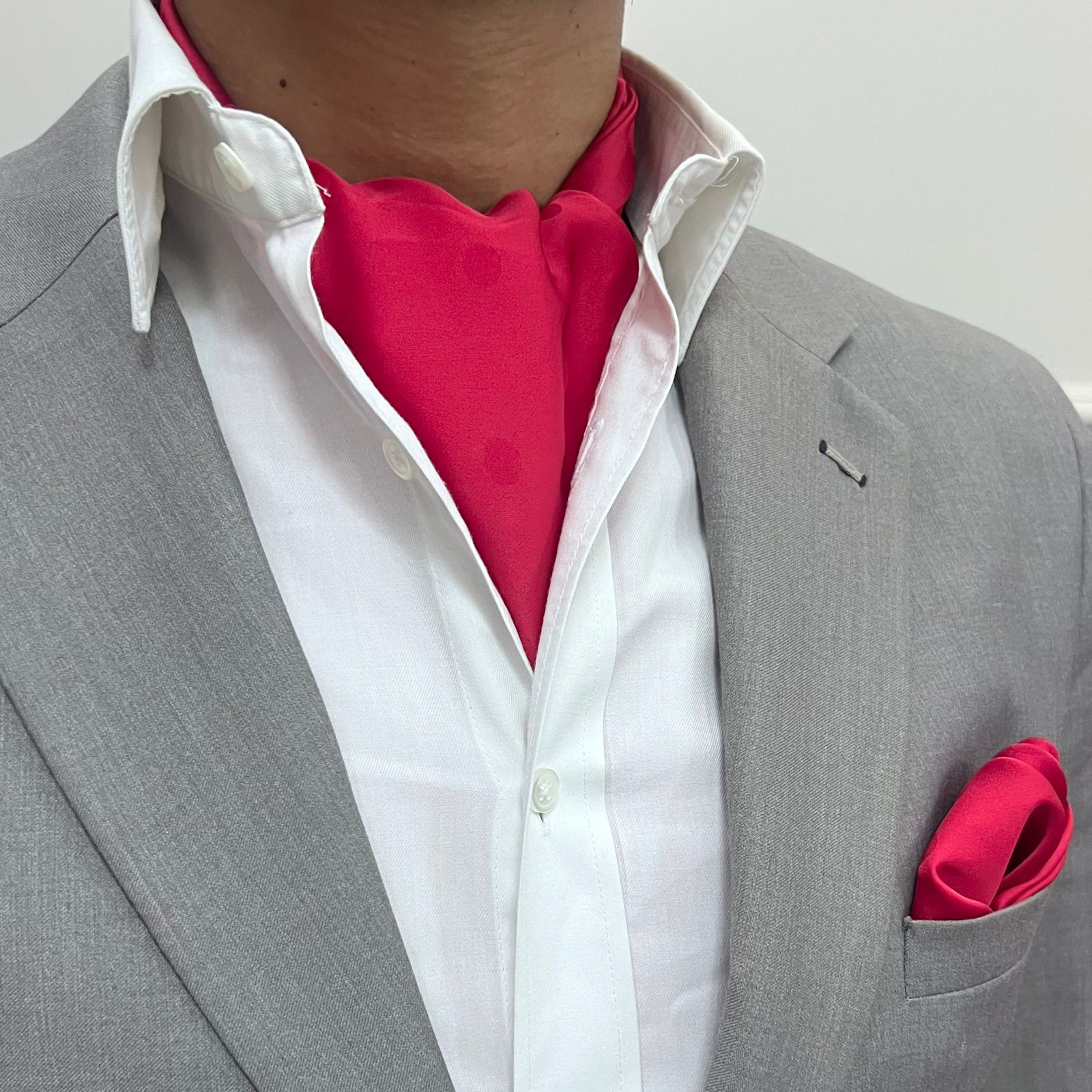 Hot Pink Solid Satin Cravat and Pocket Square Set