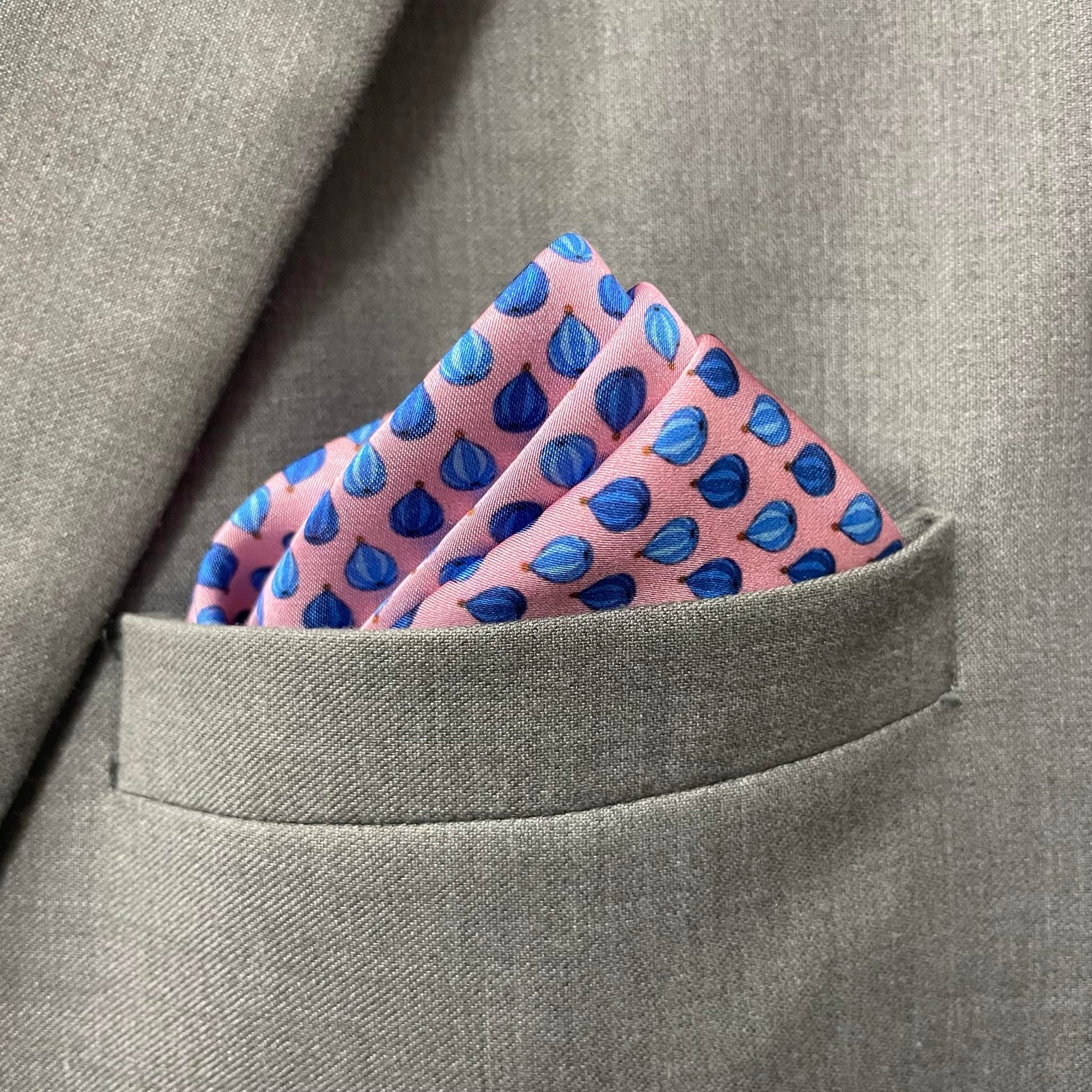 14 by 14 inches Blush Pink & Cobalt Hot Air Balloon Print Border Pocket Square