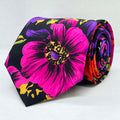 Black & Fuchsia Floral Polyester Tie