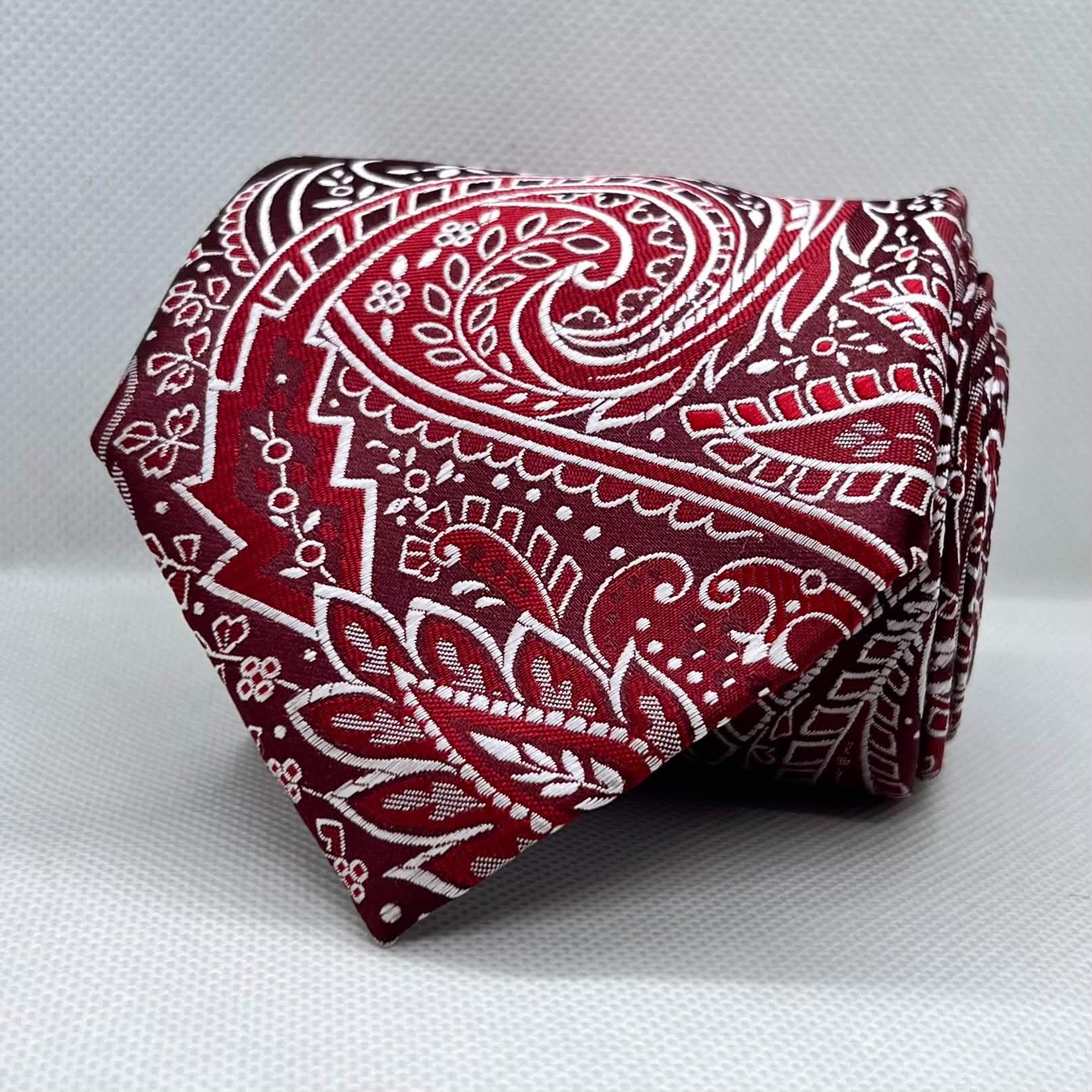 Burgundy & White Paisley Polyester Tie