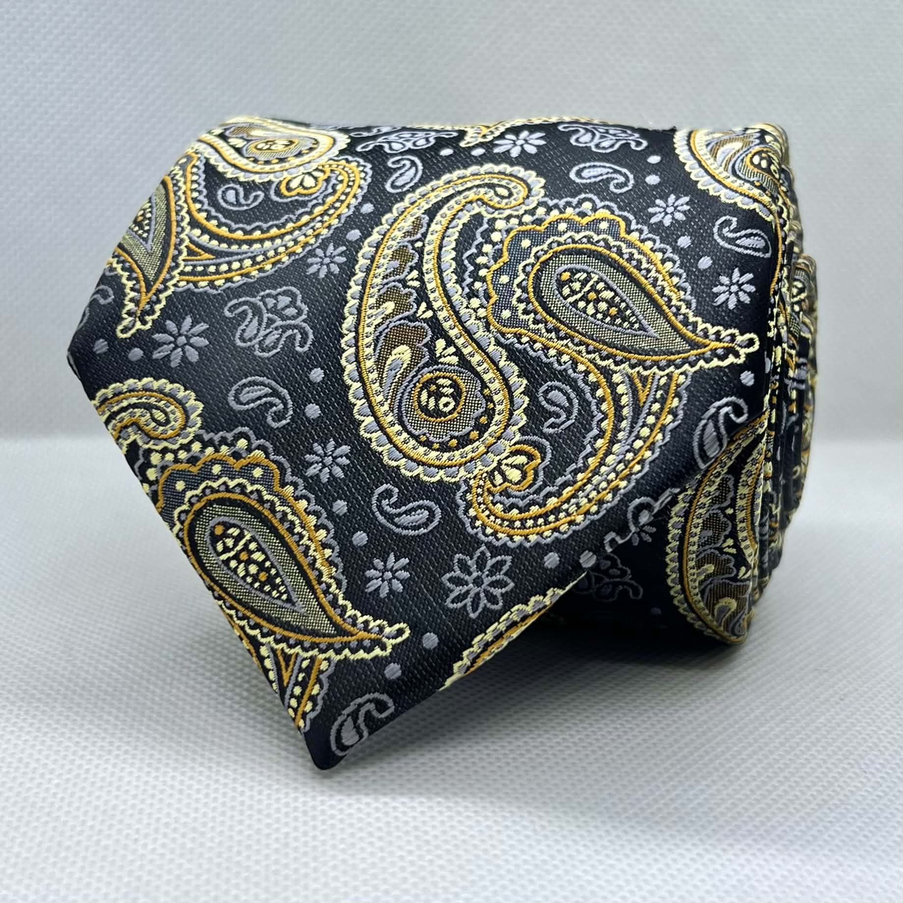 Black Base champagne Paisley Broad Polyester Tie