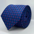 Royal Blue Red Square Medallion Pattern Microfiber Tie