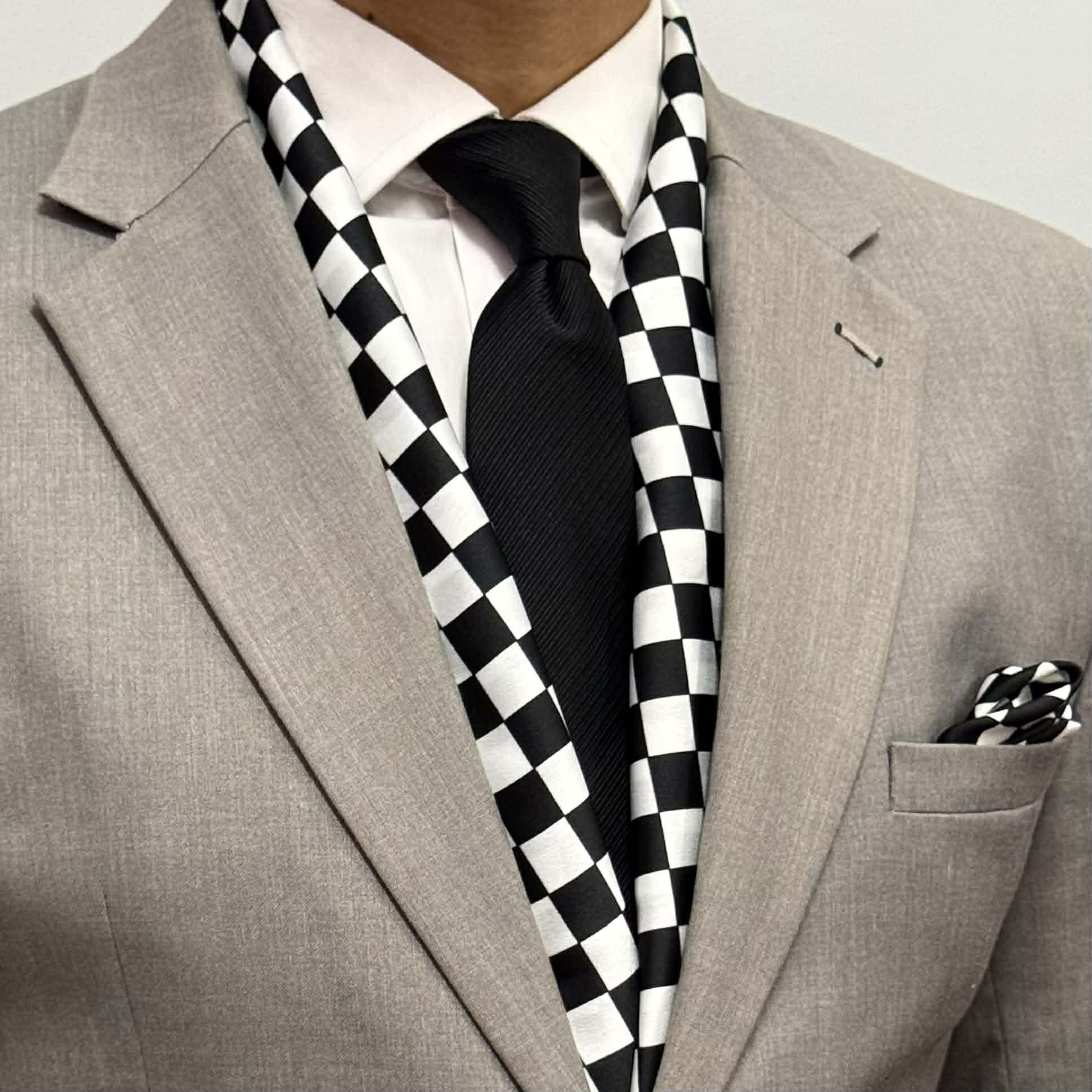 Black & White Checkerboard Scarf and Pocket Square Set