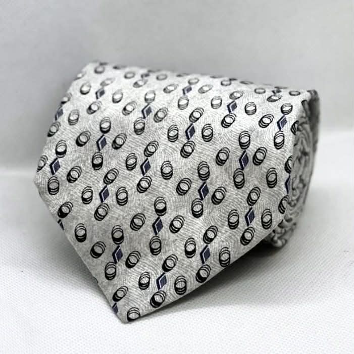 100% Silk Silver & Black Oval Micro-Pattern Broad Tie