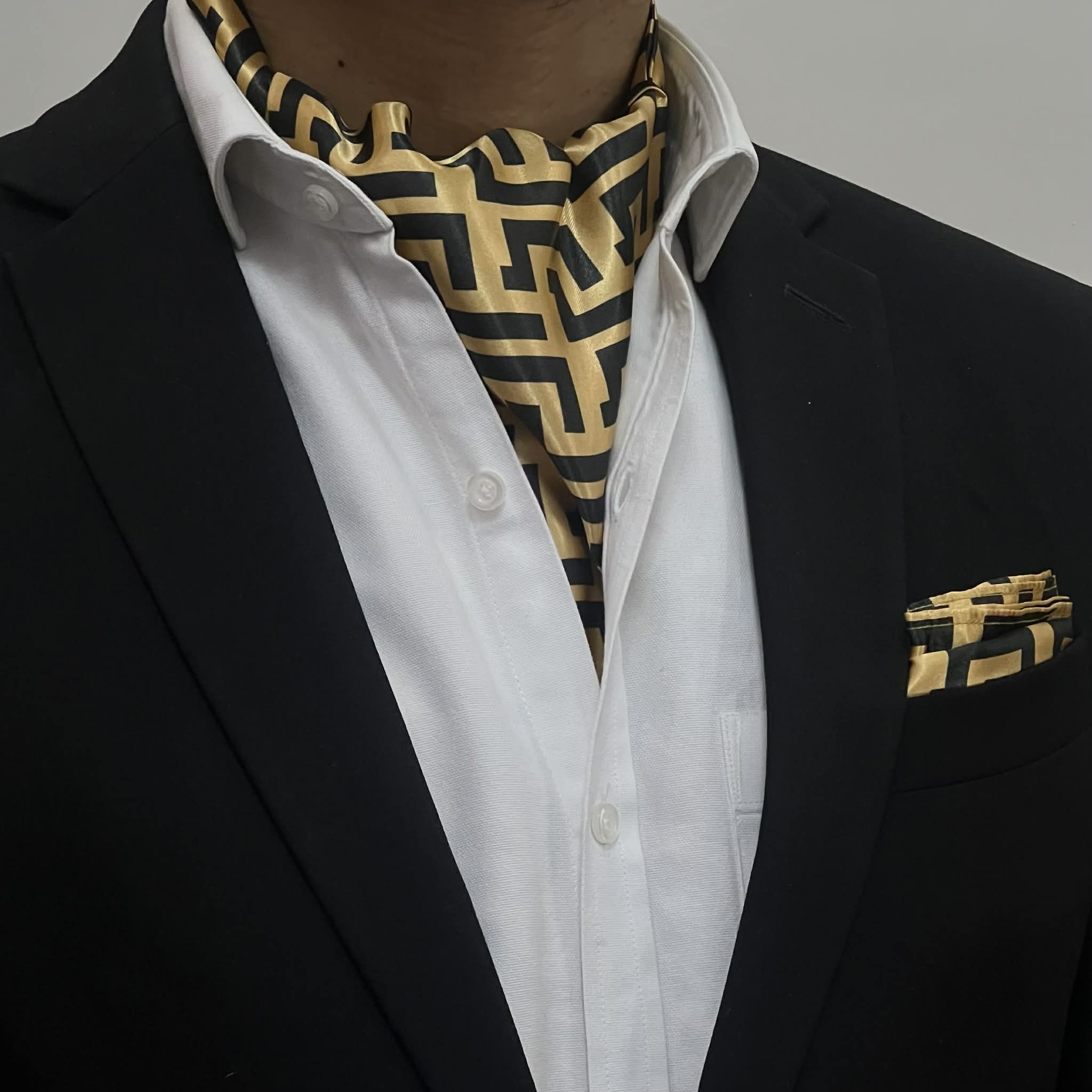 Yellow Black Zigzag Cravat and Pocket Square Set