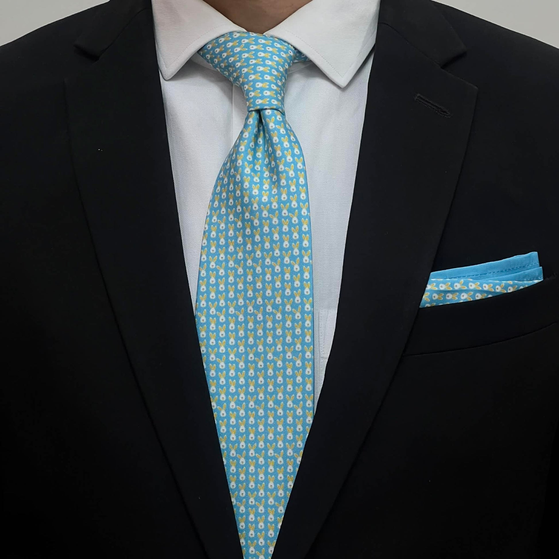 Sky Bunny Charm Tie with Pocket Square Set