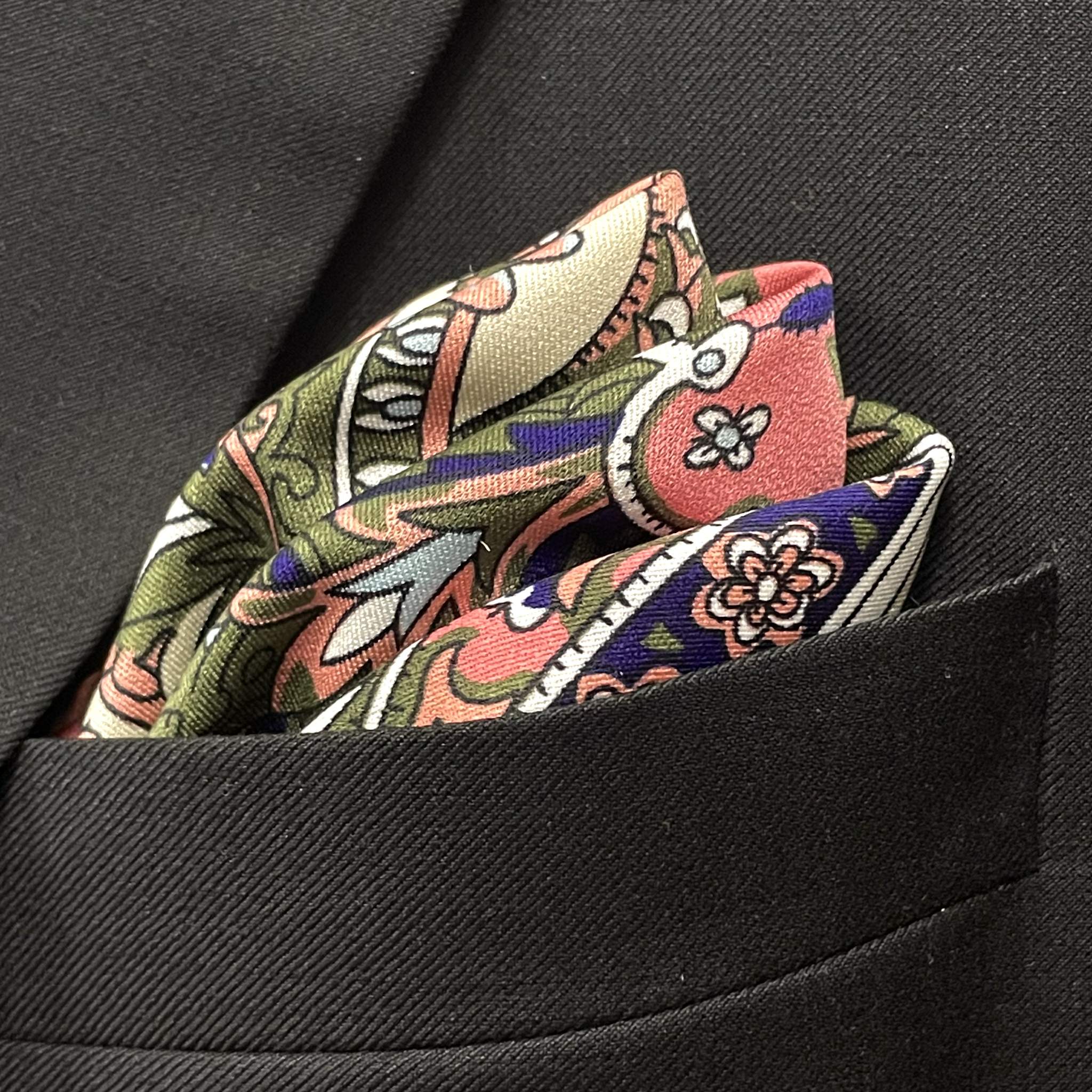 13 by 13 inches Vintage Floral Multicolor Pocket Square
