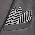 13 by 13 inches White with Black Stripes Pocket Square