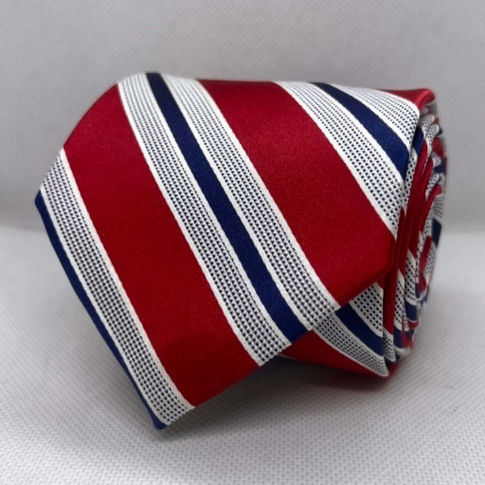 Crimson Navy White Executive Stripe Silk Tie