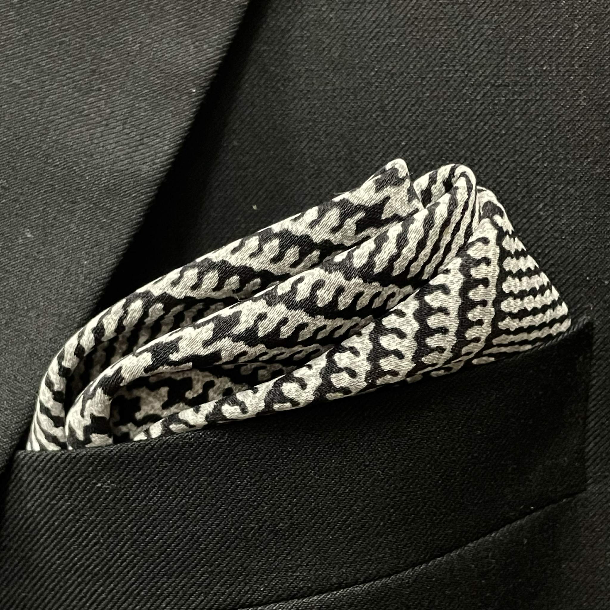 13 by 13 inches Black White Houndstooth Pocket Square
