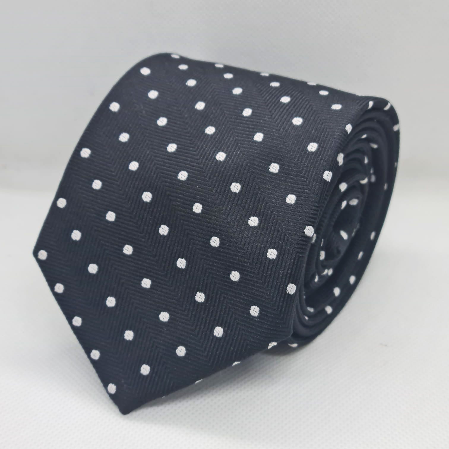 100% Polyester Black White Polka Dot Tie