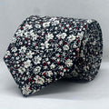 Navy Blue Floral Print Silk Tie