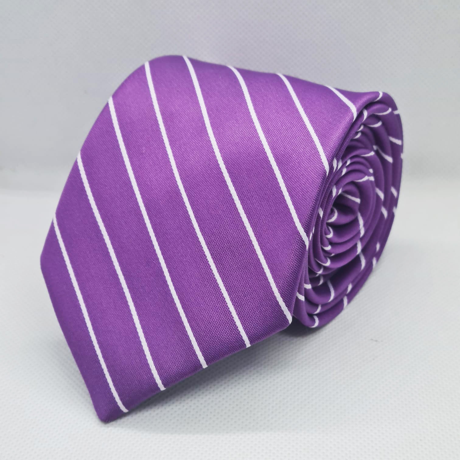 100% Polyester Purple White Striped Tie