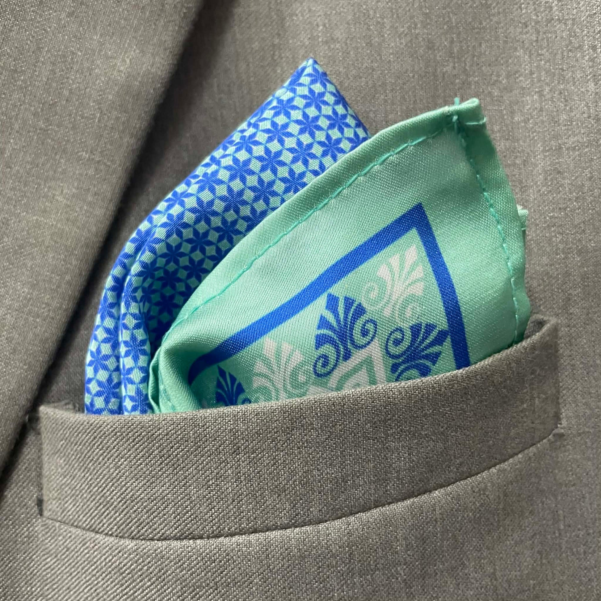 14 by 14 inches Royal Blue Floral Pocket Square