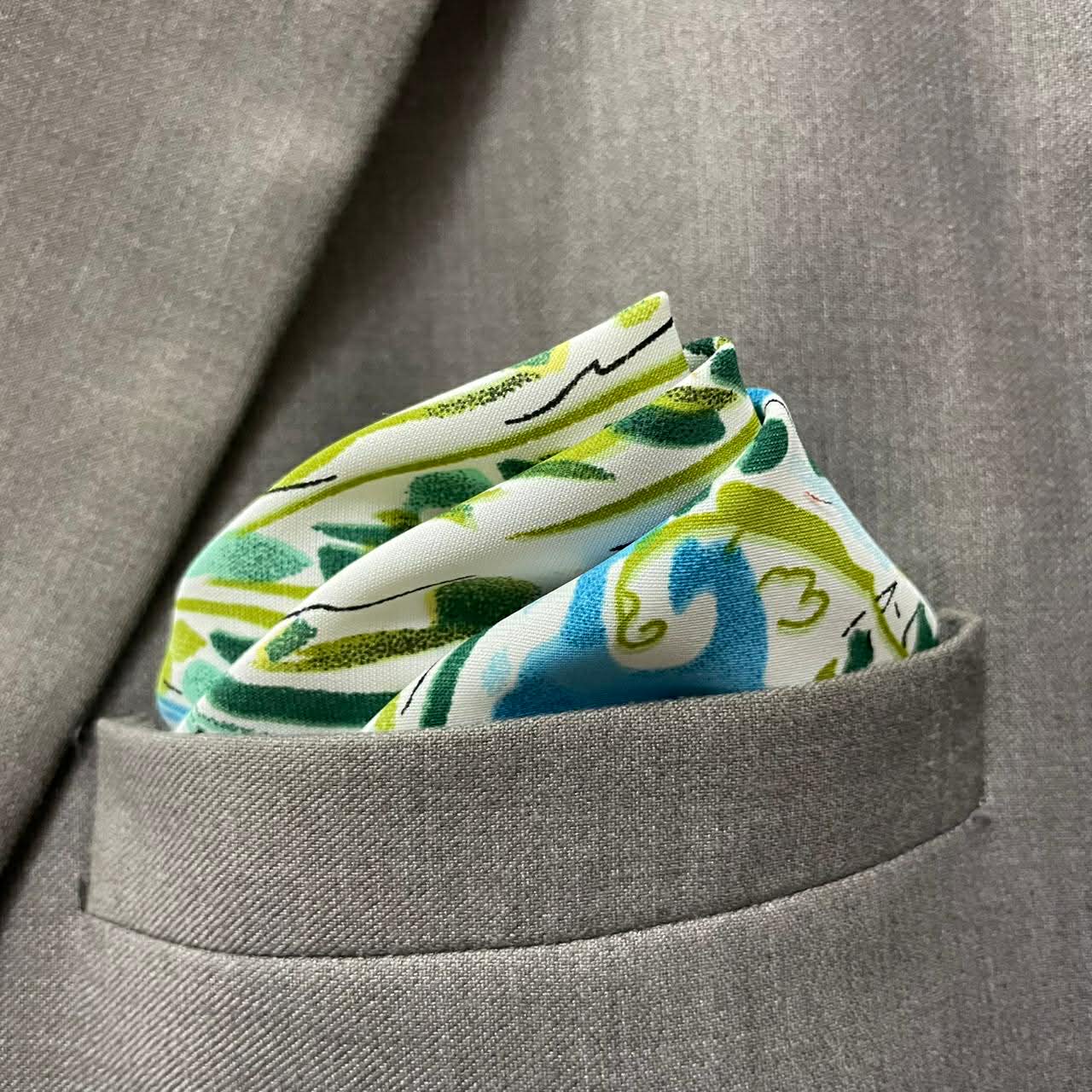 13 by 13 inches White “Abstract Botanical” Pocket Square
