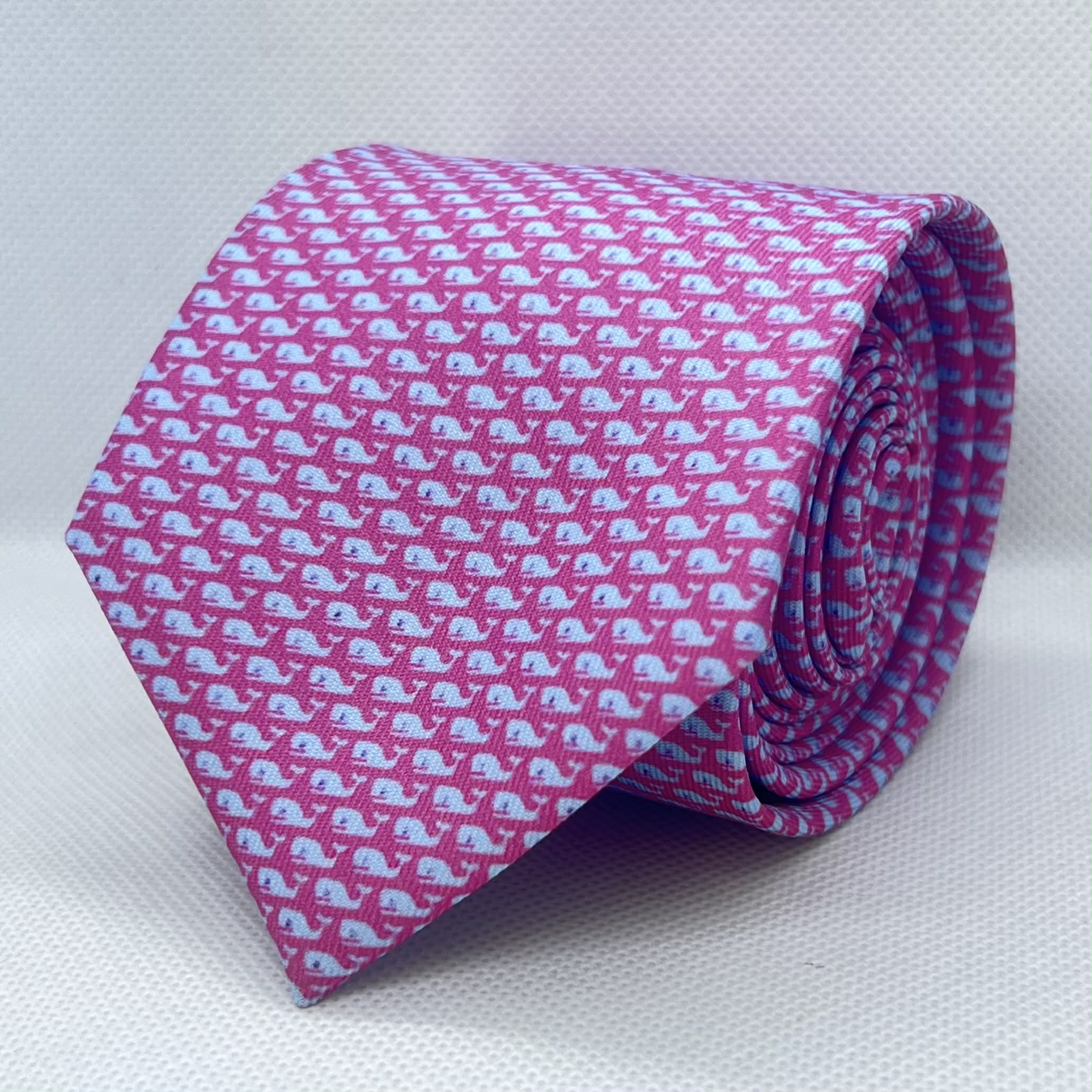 Small Pink Whale Pattern Polyester Tie and Pocket square set