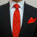 Crimson Red Novelty Print Tie & Pocket Square Set