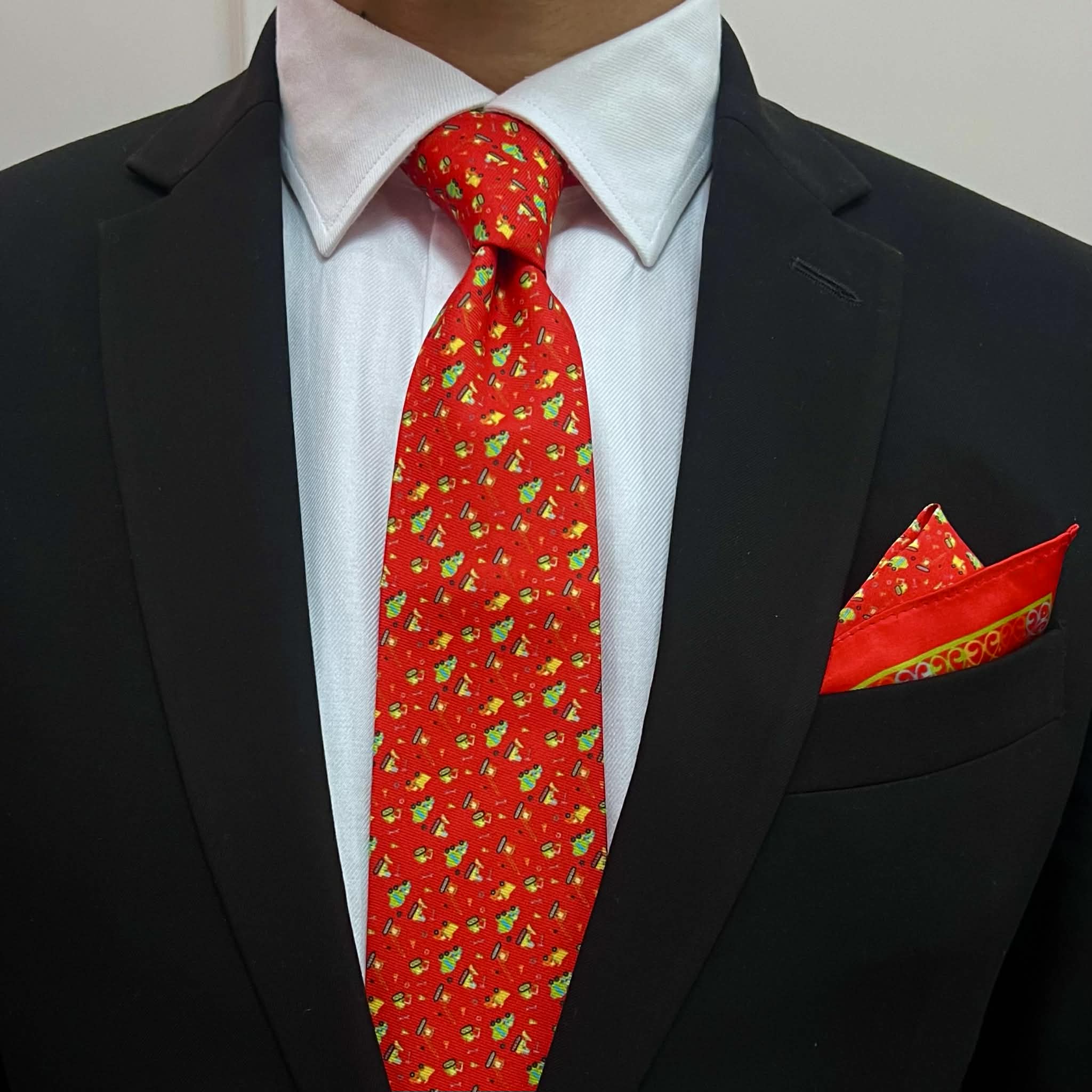 Crimson Red Novelty Print Tie & Pocket Square Set