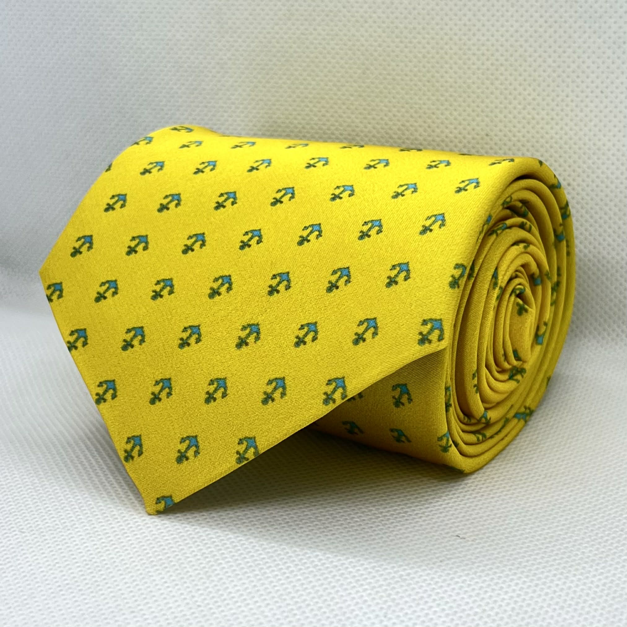 Yellow Tie with Small Teal Motifs Polyester Tie