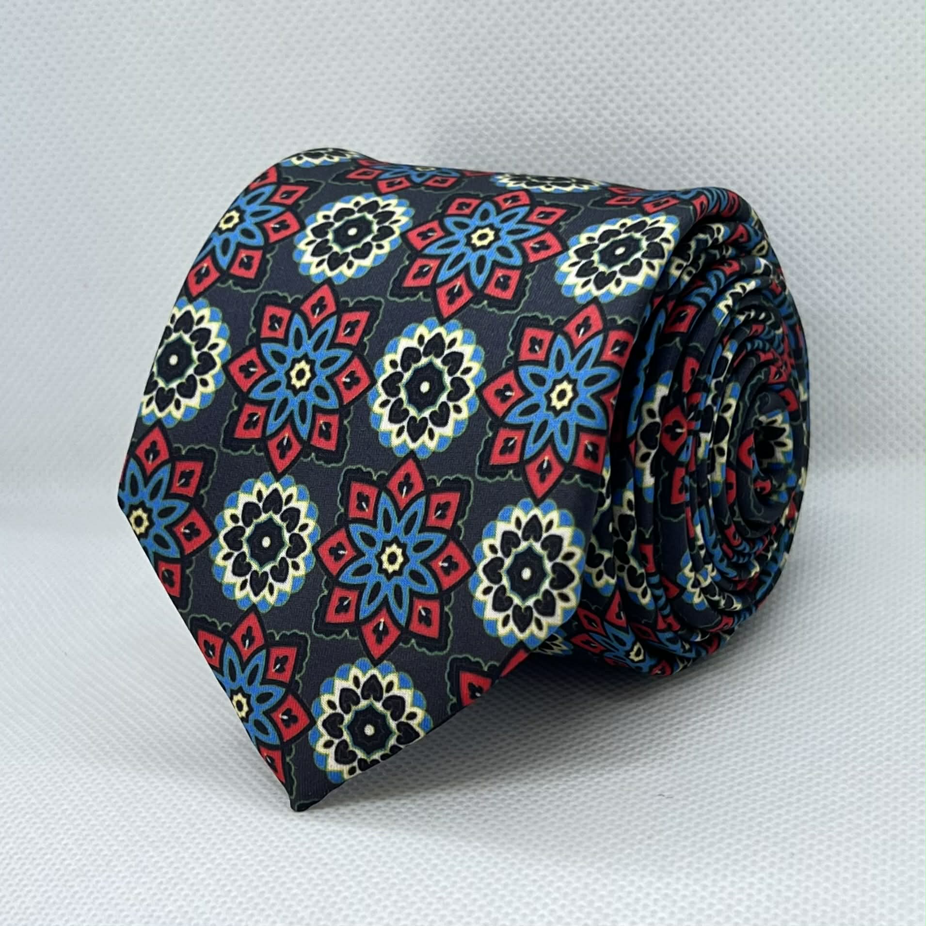 Black Multicolor Medallion Silk Tie
