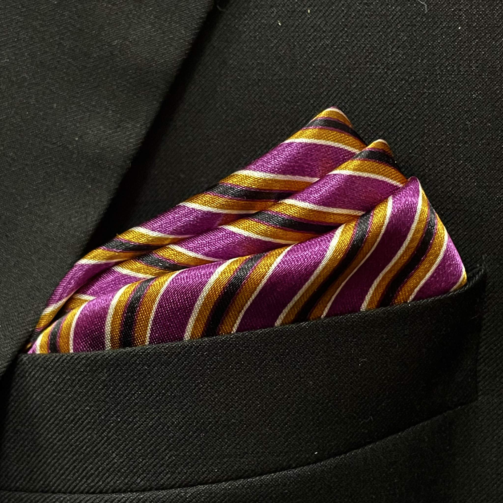13 by 13 inches Royal Purple & Gold Striped Pocket Square