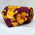 Burgundy & Golden Sunflower Artistic Broad Silk Tie