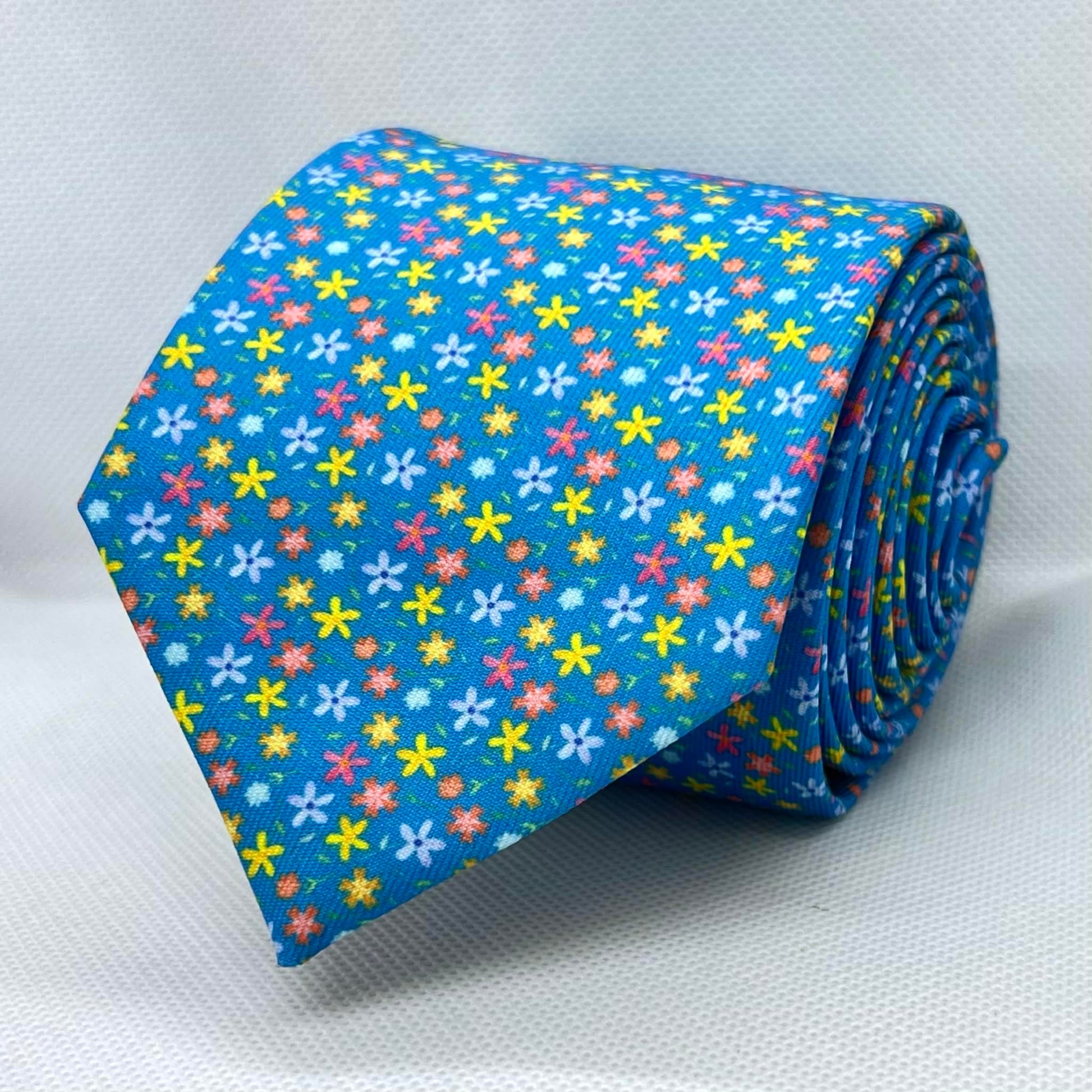 Sky Blue Floral Confetti Polyester Tie