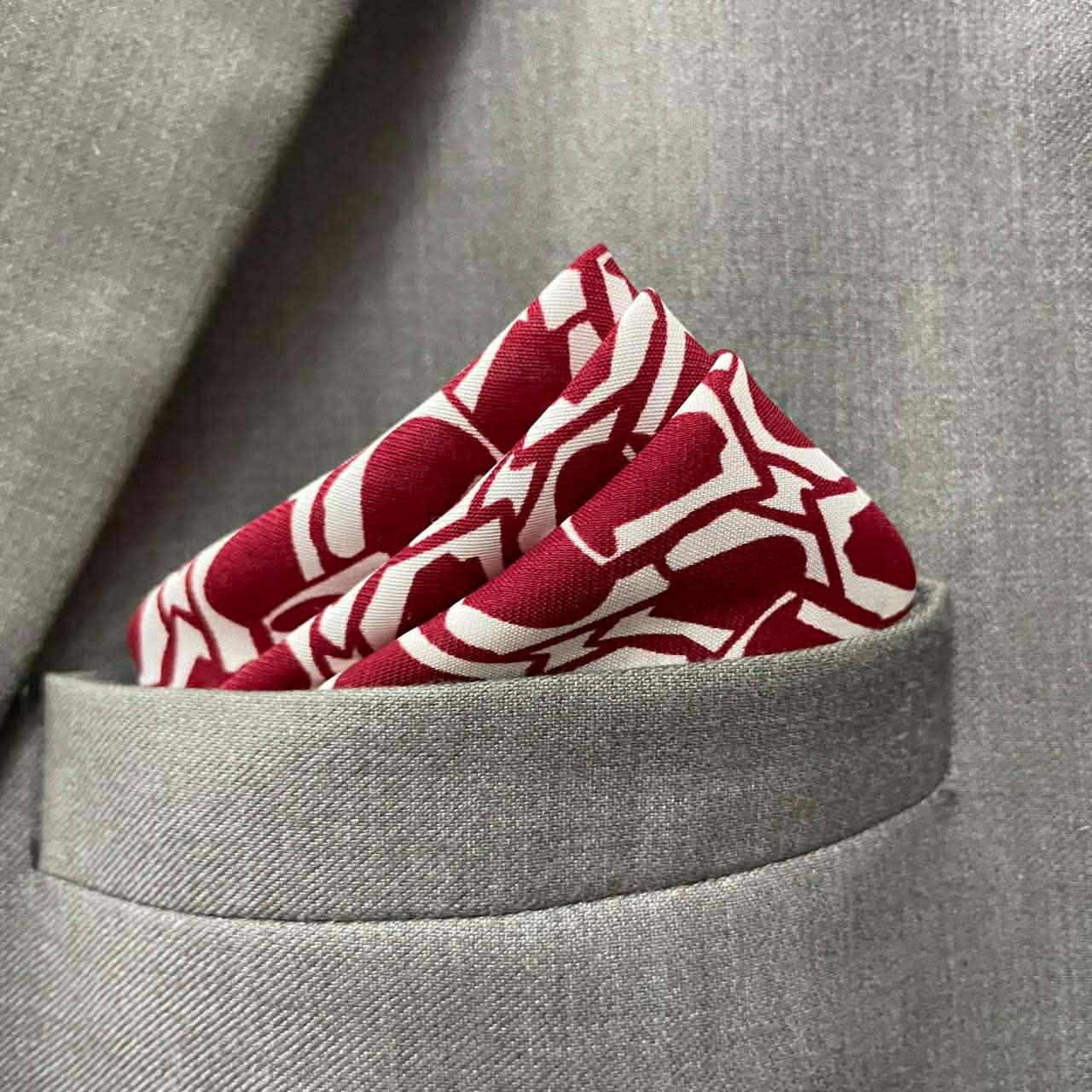 13 by 13 inches Red & White “Abstract Pocket Square