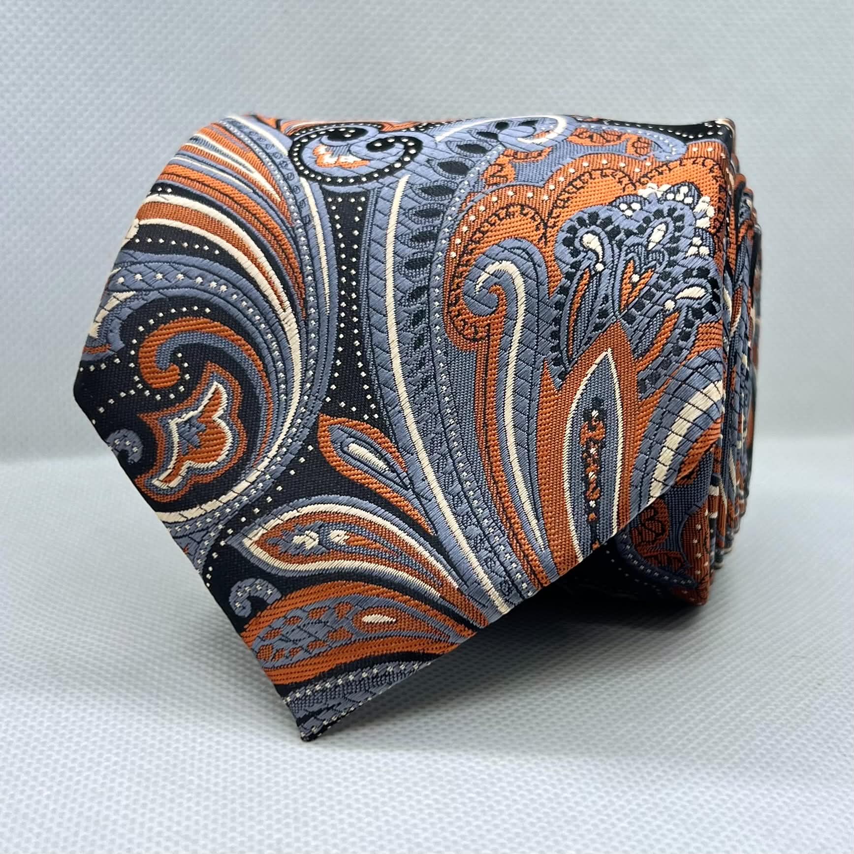 Black Base Orange Paisley Polyester Tie