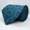 Deep Teal Blue Paisley Motif Silk Broad Tie