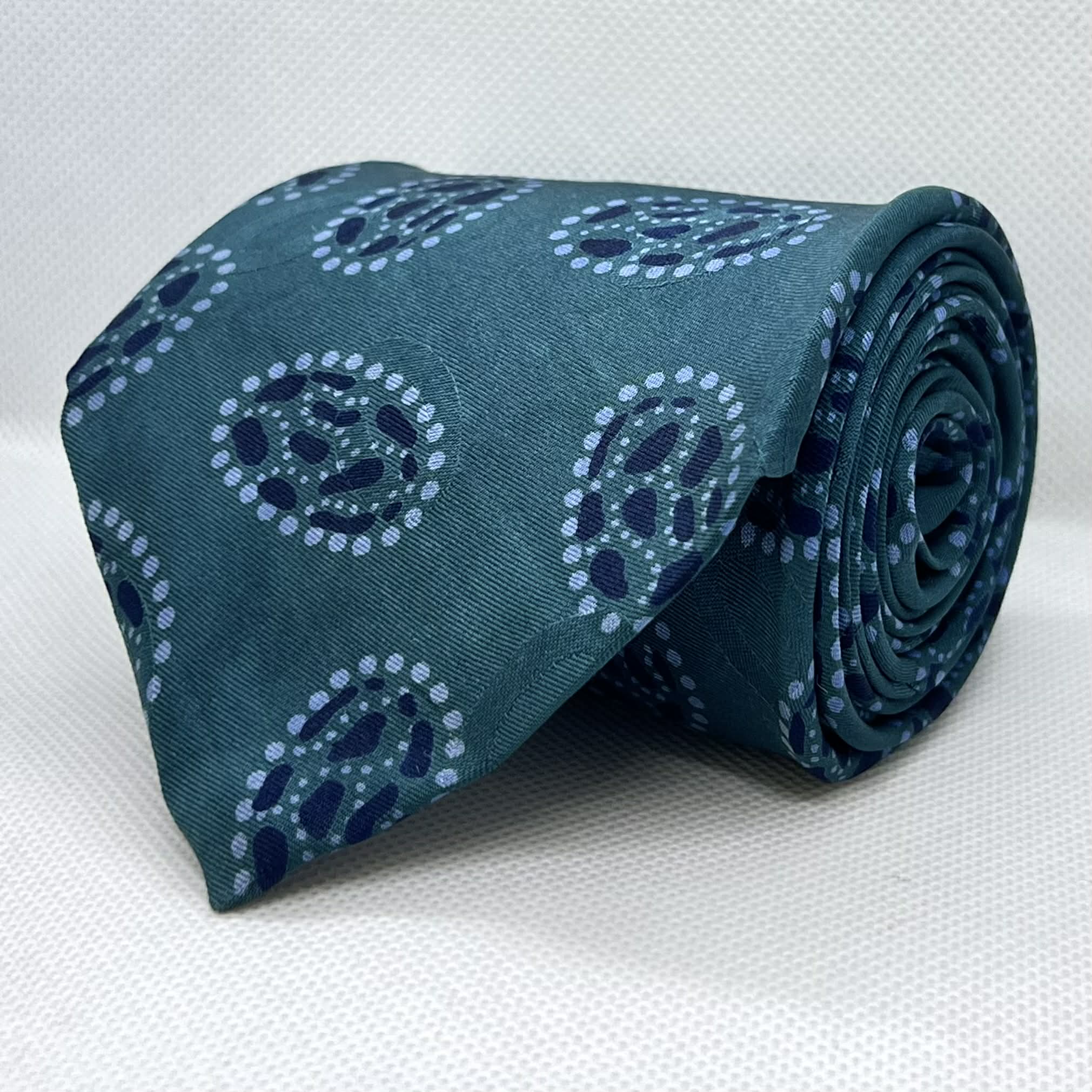 Deep Teal Blue Paisley Motif Silk Broad Tie