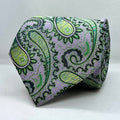 Grey Base Green Paisley Polyester Broad Tie