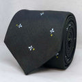 Charcoal Black Silver Blossom Microprint Polyster Tie
