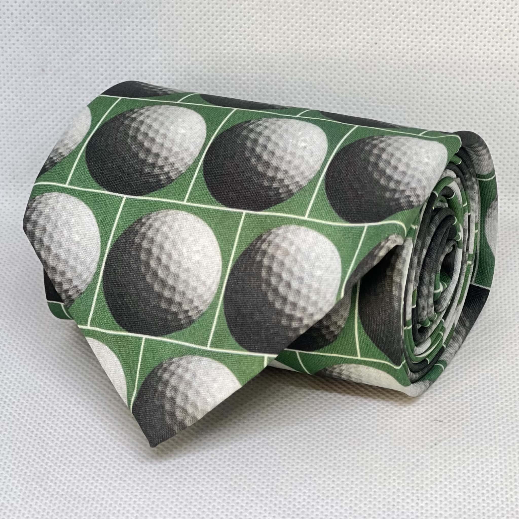 Green Fairway Golf Ball Silk Broad Necktie