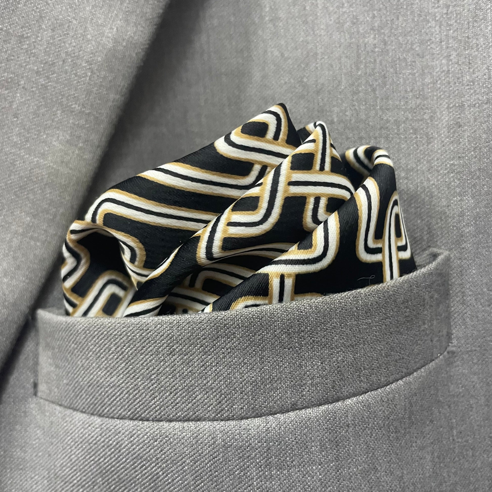 13 by 13 inches Black & Gold Geometric Pocket Square