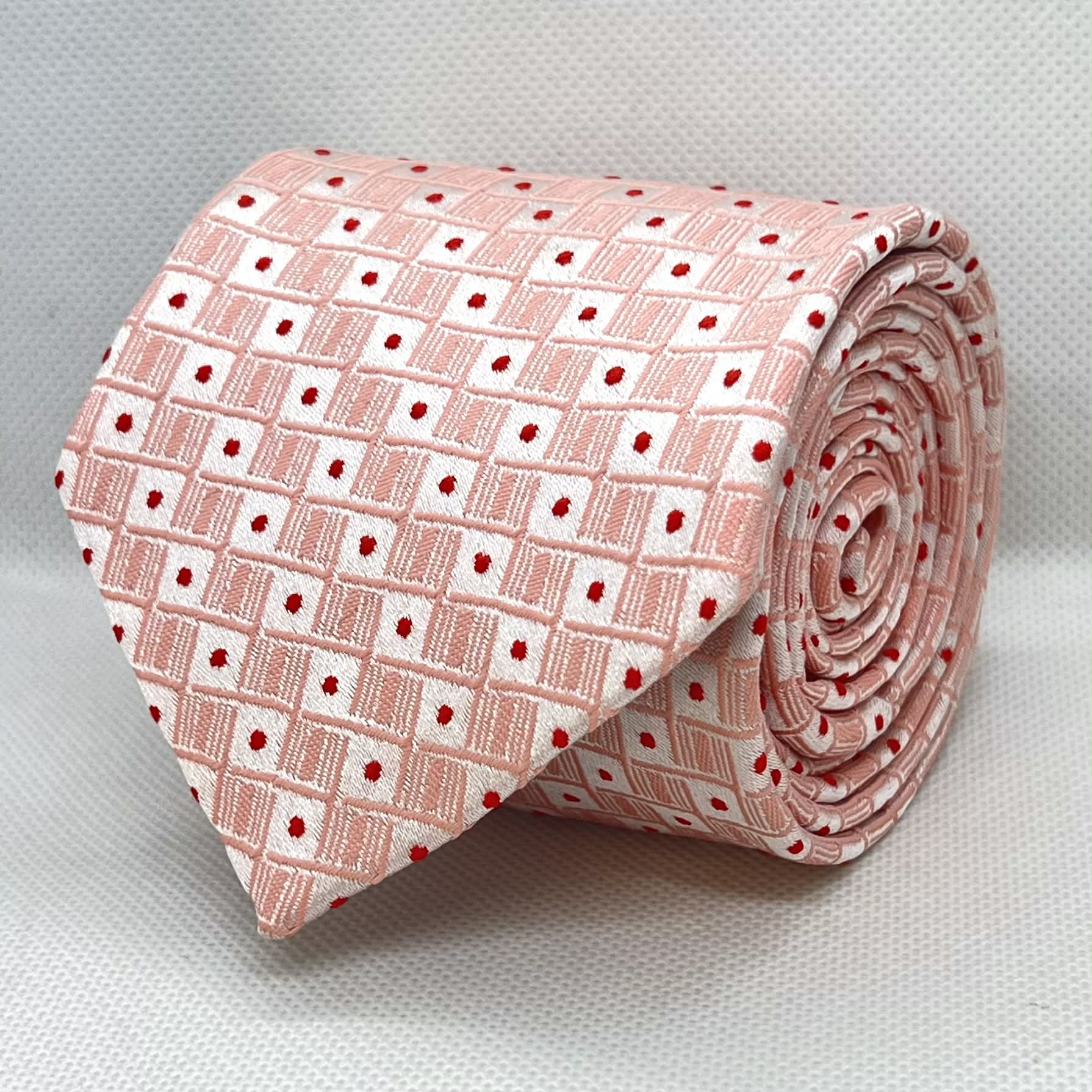 Blush Pink & Red Dot Silk Polyester Tie