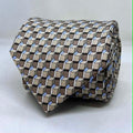 Taupe Blue Cube Pattern Silk Tie
